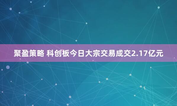 聚盈策略 科创板今日大宗交易成交2.17亿元